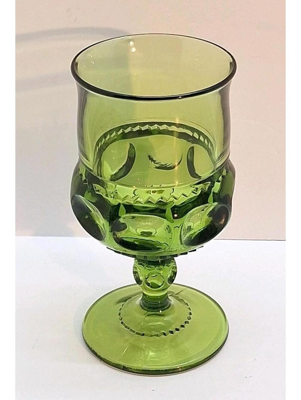 Vintage Indiana Glass Kings Crown Water Wine Goblets Green